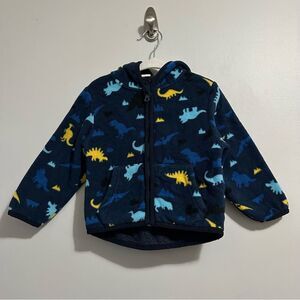 Wibacker Boys Blue Fleece Zip Up Hooded Jacket Thick Warm Outerwear 1-2 Yrs Dino